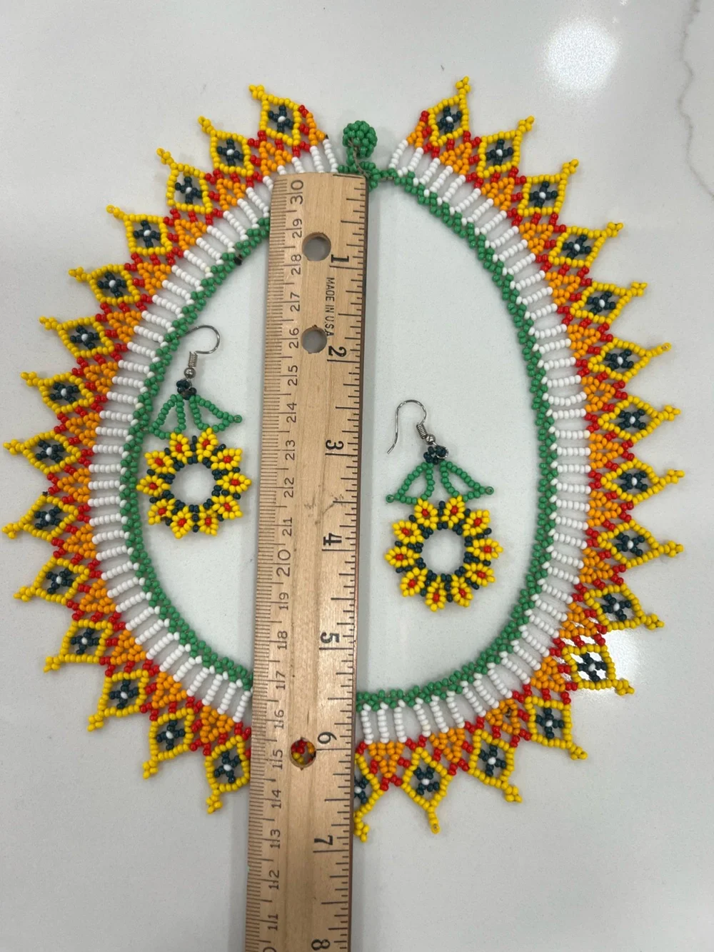 New Handmade Yellow Beaded Necklace & Earring Set. Colombian/Wayuu artisans made